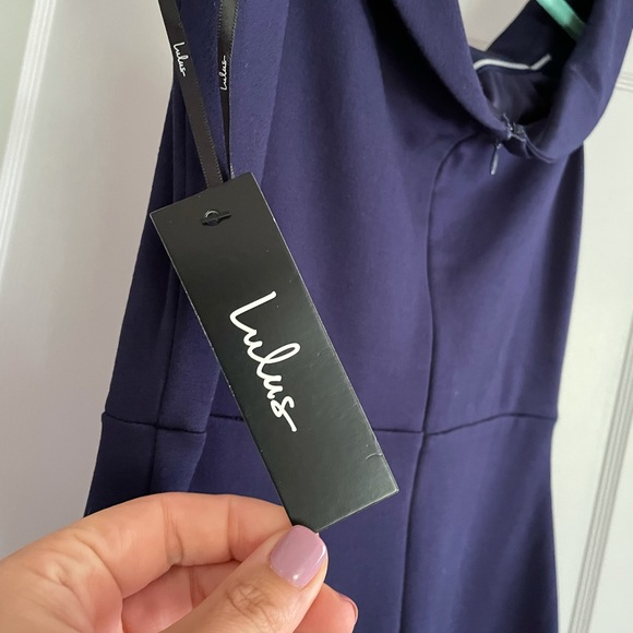 Lulus NAVY off the shoulder bodycon dress NEW - Picture 3 of 5